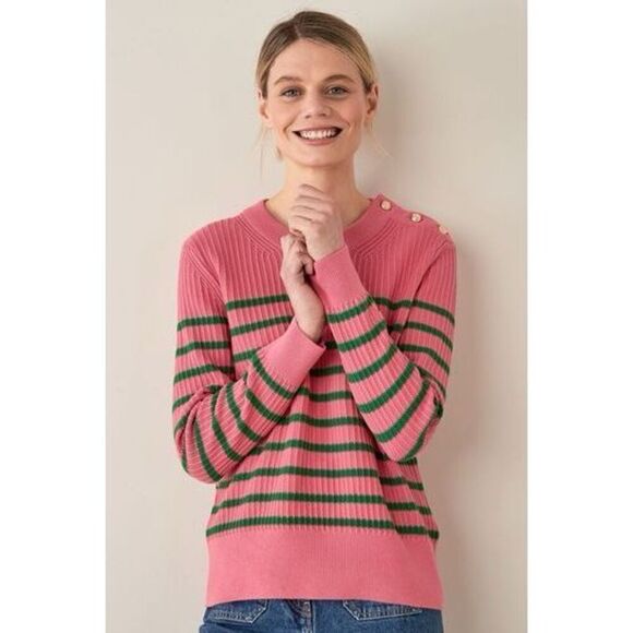 Gant NWT Medium Pink Green Striped Rib Knit Long Sleeve Pullover Sweater Women’s - Picture 14 of 14